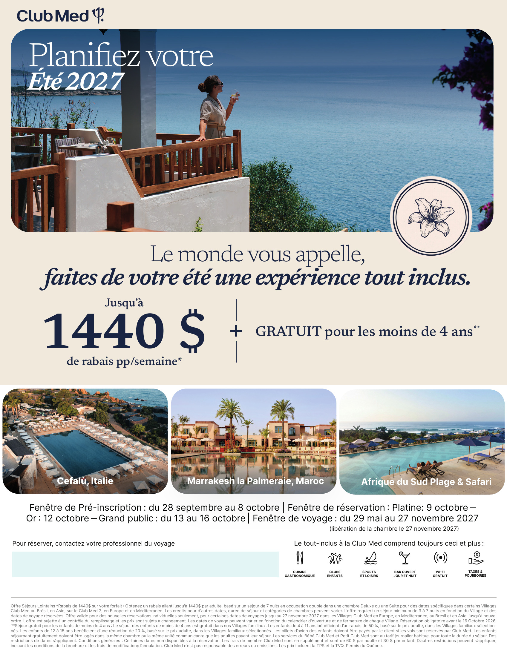 Club Med été 2027 : pré-inscription du 28 septembre au 8 octobre 2026, villages tout inclus à Cefalù, Marrakech et en Afrique du Sud, avec Voyages Aqua Terra Hautes-Laurentides Club Med été 2027 : pré-inscription du 28 septembre au 8 octobre 2026, villages tout inclus à Cefalù, Marrakech et en Afrique du Sud, avec Voyages Aqua Terra Hautes-Laurentides