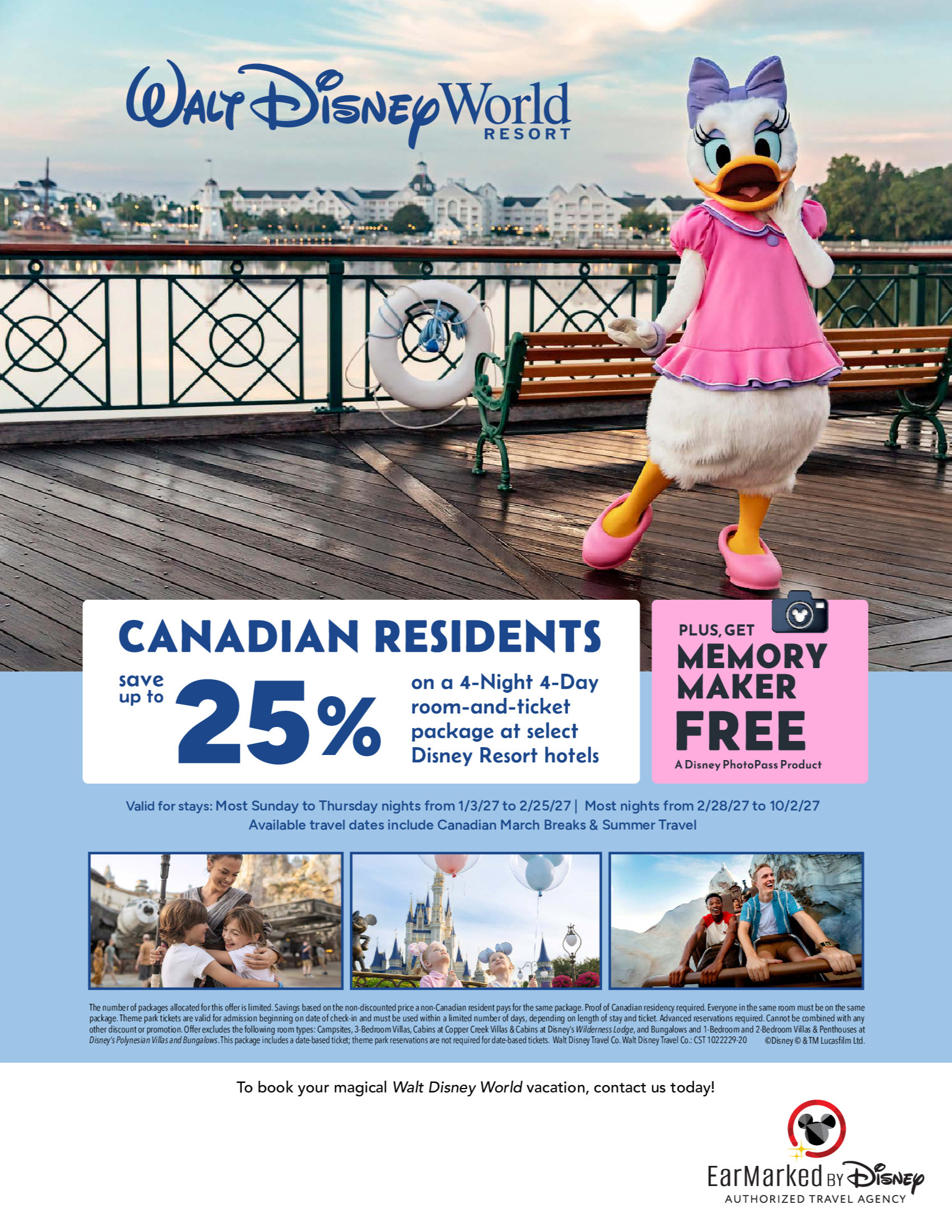 Canadian residents save up to 25% on a 4-night, 4-day room and ticket package at Walt Disney World, plus free Memory Maker, with Voyages AquaTerra Hautes Laurentides
