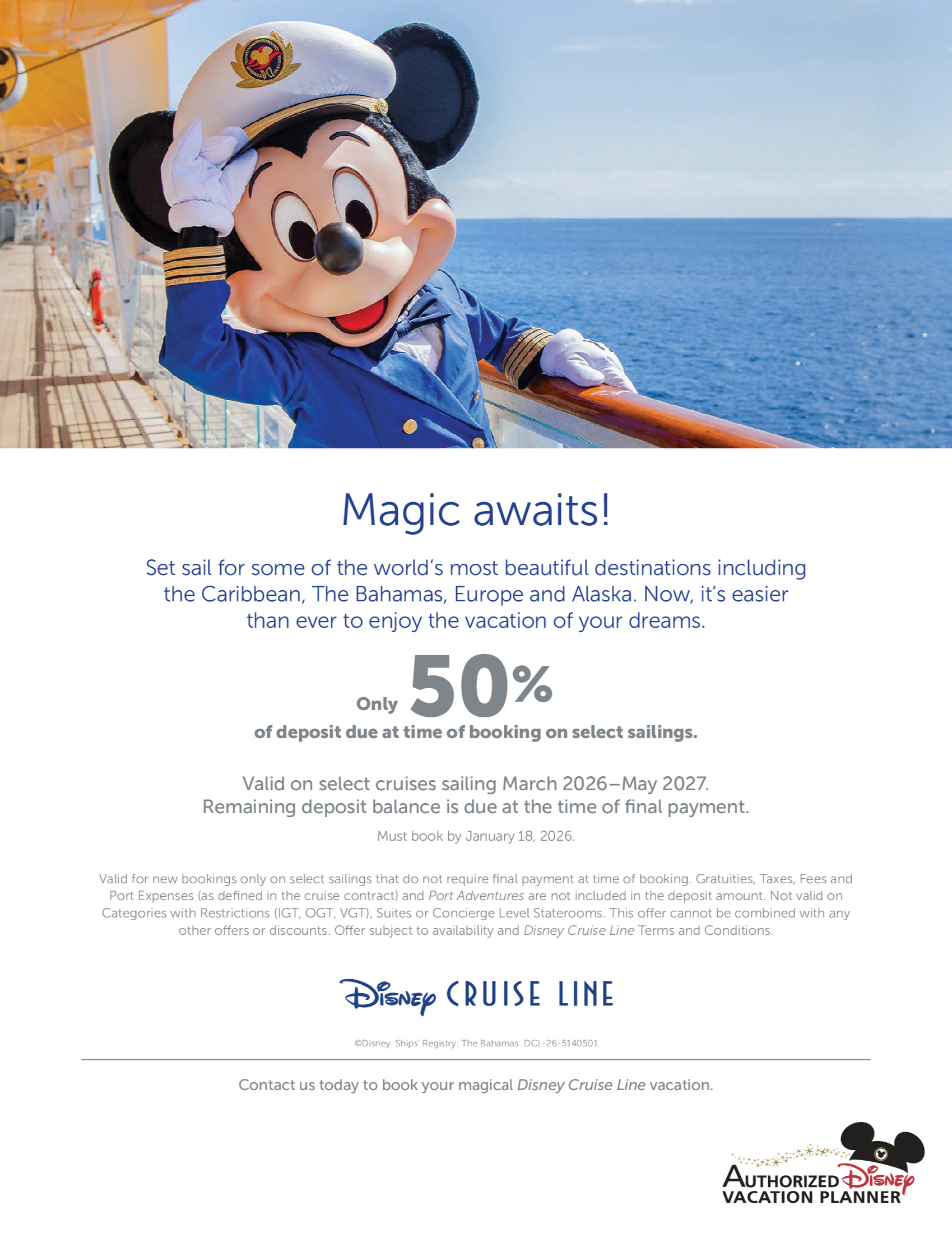 Promotion Disney Cruise Line : Obtenez 50% de rabais sur les 3ème et 4ème visiteurs avec les Créateurs de Magie de Voyages Hautes-Laurentides DISNEY PROMOTION Flyer SECTION-4 Flyer EN