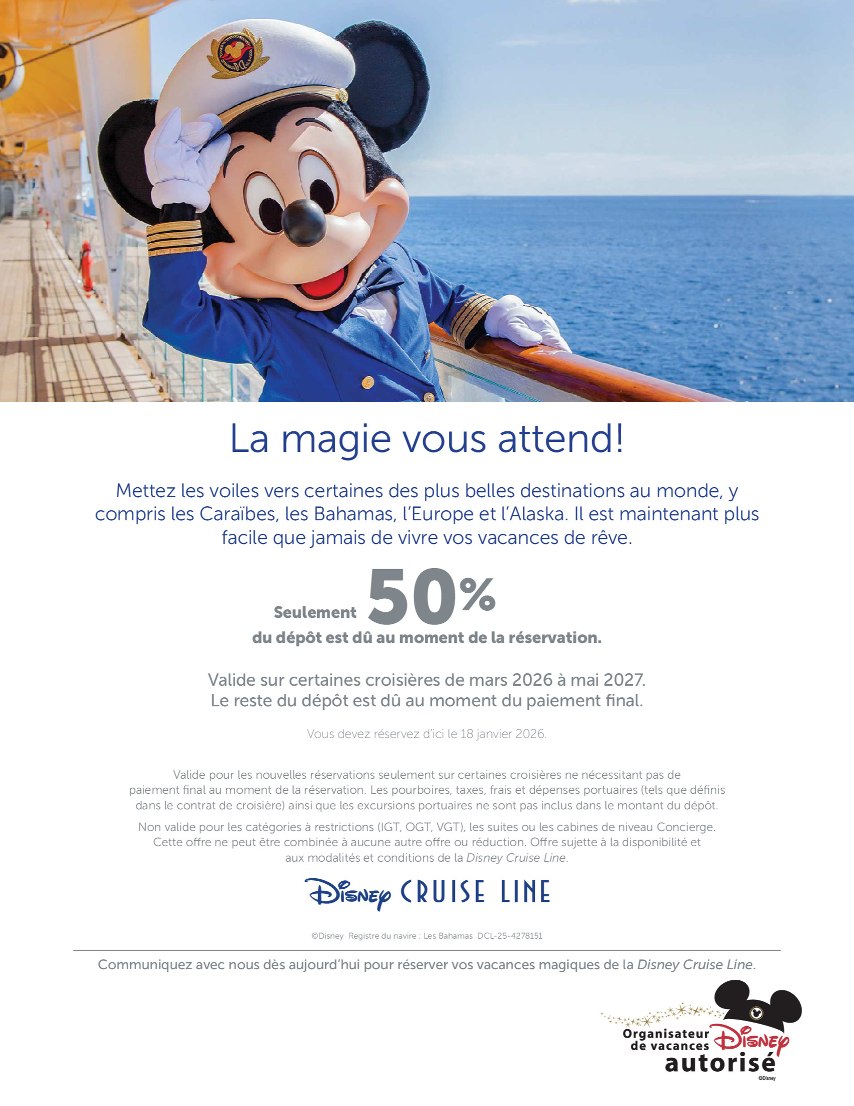 Promotion Disney Cruise Line : Obtenez 50% de rabais sur les 3ème et 4ème visiteurs avec les Créateurs de Magie de Voyages Hautes-Laurentides DISNEY PROMOTION Flyer SECTION-4 Flyer FR