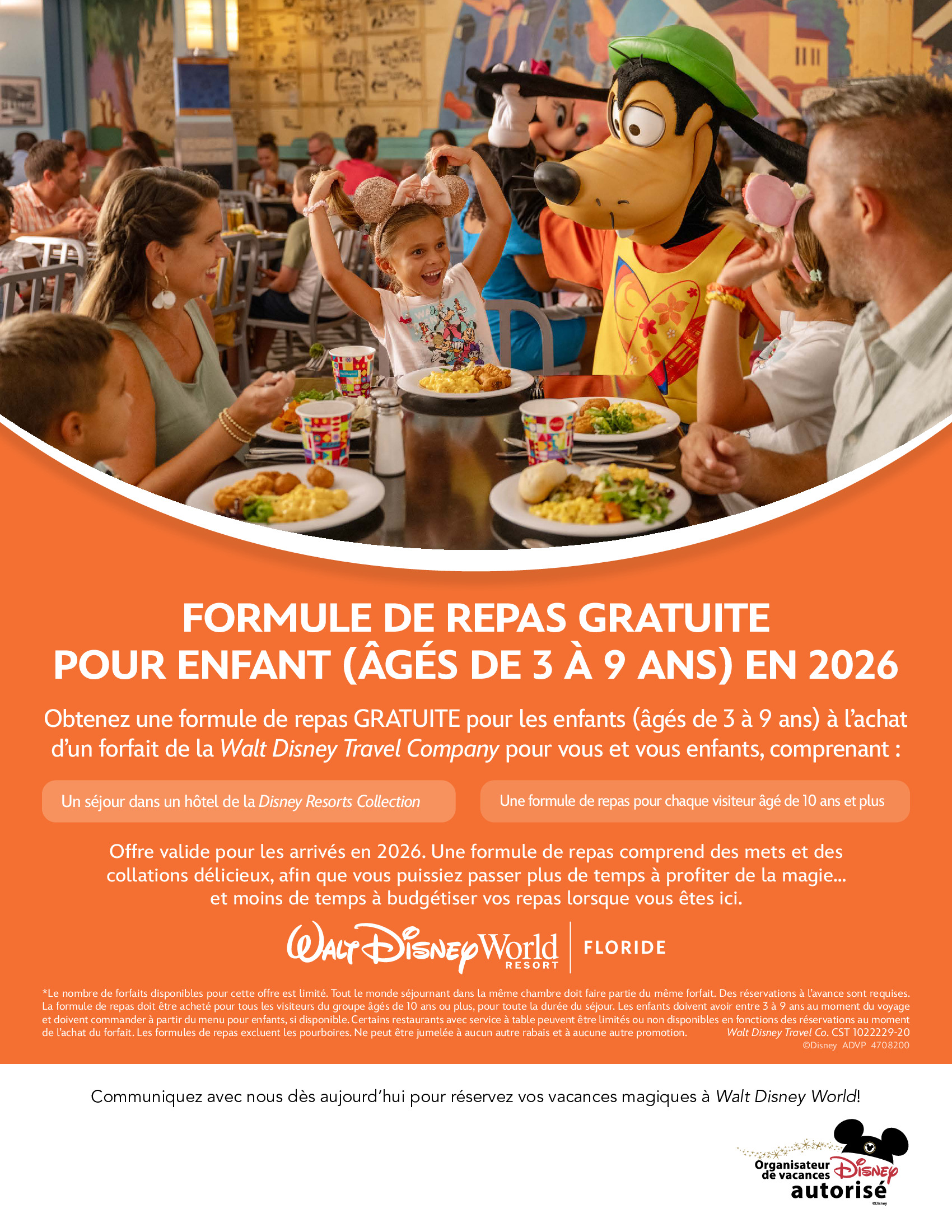 Walt Disney World Resort en Floride Formule de repas gratuite pour enfant avec Voyages Hautes-Laurentides Créateurs de Magie DISNEY PROMOTION Flyer SECTION-7 FR