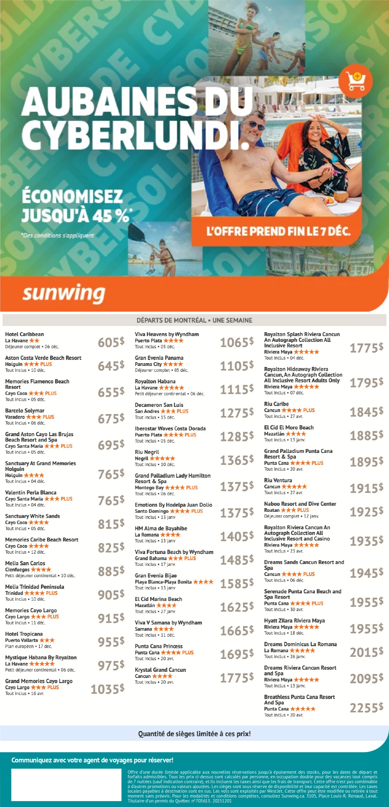 Promotion Vacances Sunwing Cyber Lundi avec Voyages Aqua Terra Hautes-Laurentides Promotion Vacances Sunwing Cyber Lundi avec Voyages Aqua Terra Hautes-Laurentides