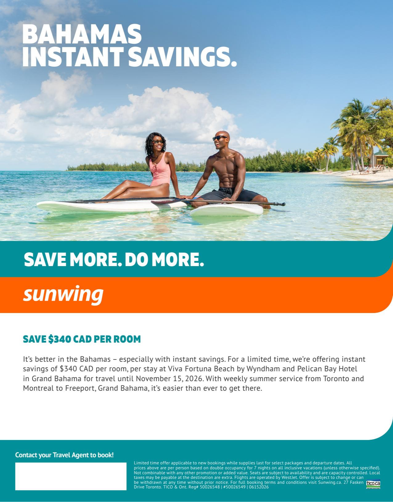 Sunwing Promotion Bahamas Instant Savings with Voyages AquaTerra Hautes-Laurentides