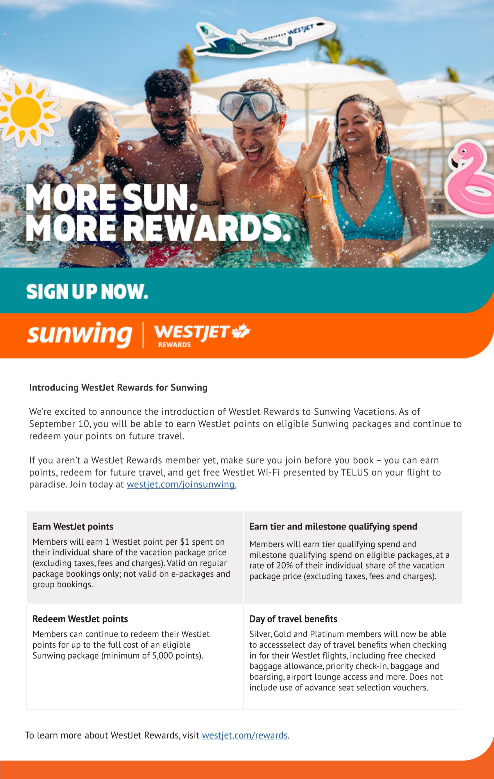 WestJet Rewards at Sunwing Vacations: earn and redeem WestJet points on eligible packages, with Voyages AquaTerra Hautes Laurentides