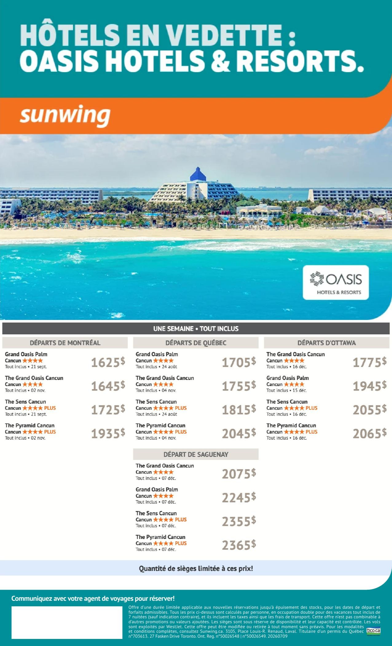 Promotion Sunwing Hotels en vedette : Oasis Hotels & Resorts avec Voyages AquaTerra Hautes-Laurentides