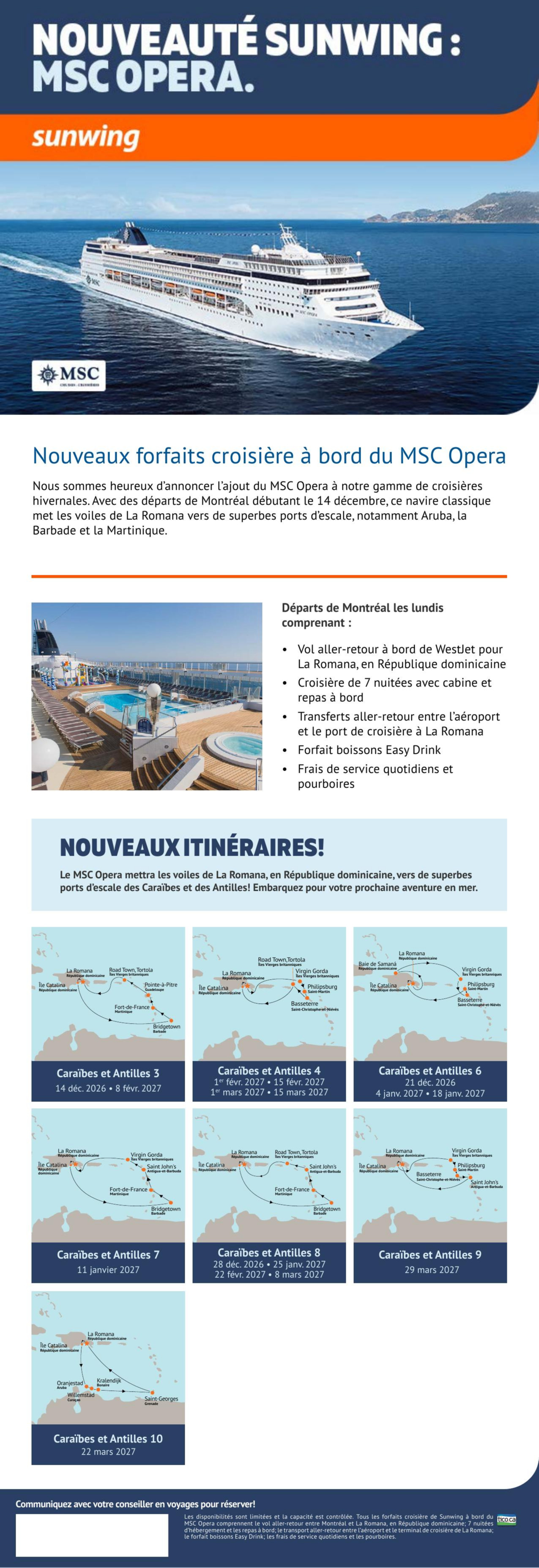 Nouveauté Sunwing : MSC Opera avec Voyages AquaTerra Hautes-Laurentides