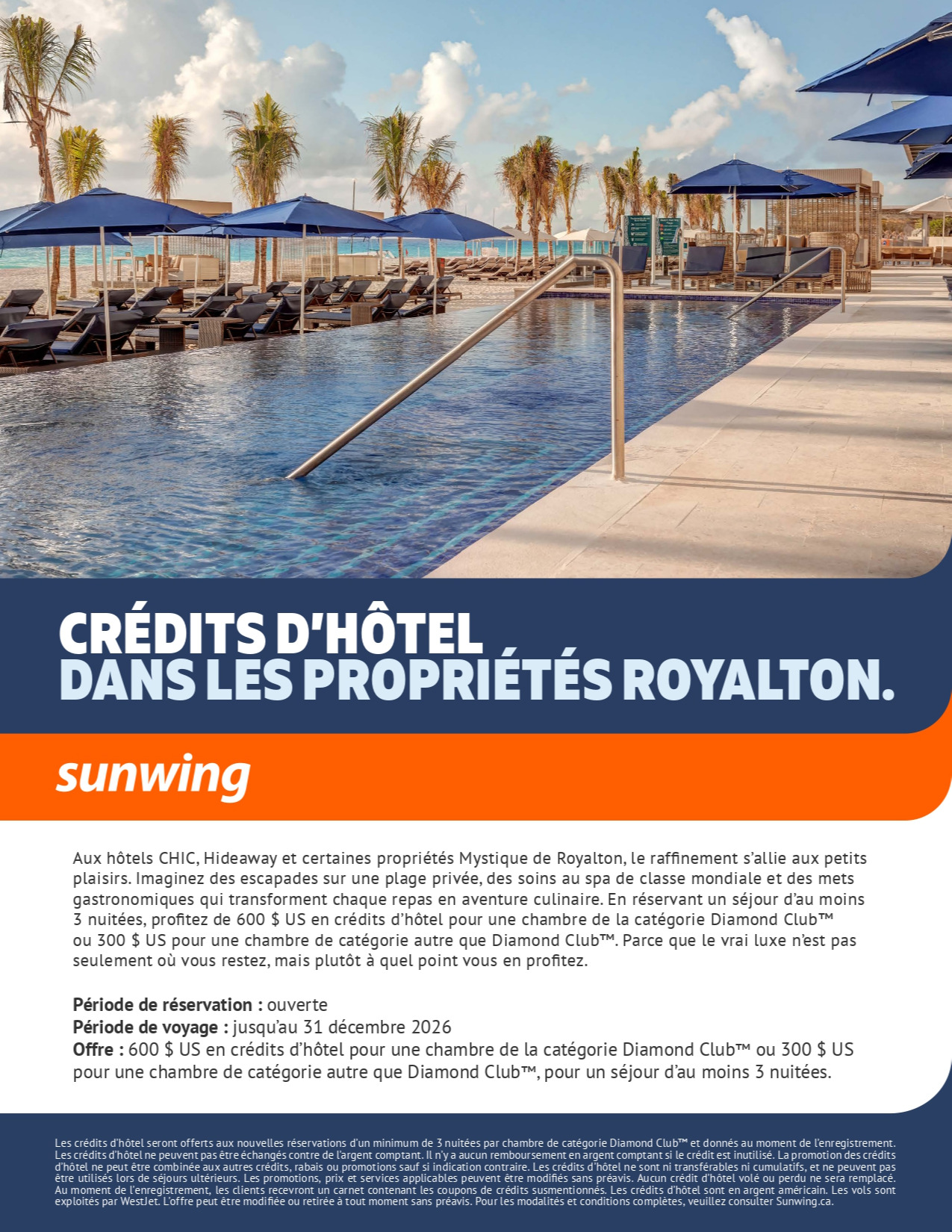 Promotion Vacances Sunwing  Credits d’hôtel dans les propriétés Royalton Resorts avec Voyages Aqua Terra Hautes-Laurentides