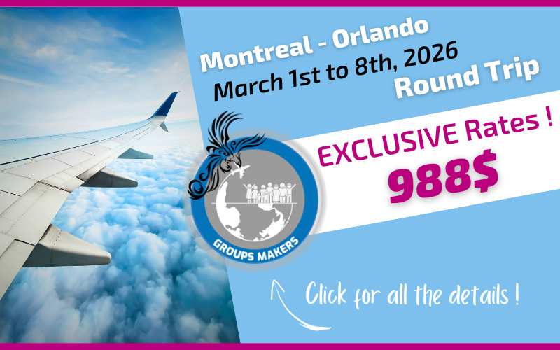 Exclusive rate Voyages Hautes-Laurentides round-trip flight Montreal Orlando from March 1st to 8th, 2026 Exclusive rate Voyages Hautes-Laurentides round-trip flight Montreal Orlando from March 1st to 8th, 2026
